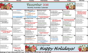 December 2018 Calendar of Events – MediLodge of Taylor