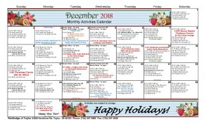 MediLodge of Taylor – December 2018 Activities Calendar